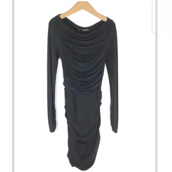 All Saints Black Drape Stretch Bodycon Dress 2 - Picture 4 of 8